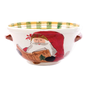 Vietri Old St. Nick Medium Handled Bowl w/Santa Reading